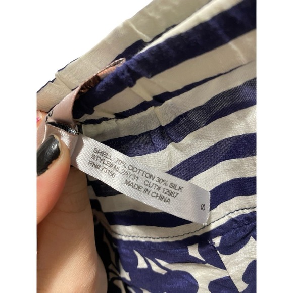 Nanette Lepore Blue White Striped Floral Coverup Silk Shorts Beachwear‎ Sz SM - Picture 5 of 11